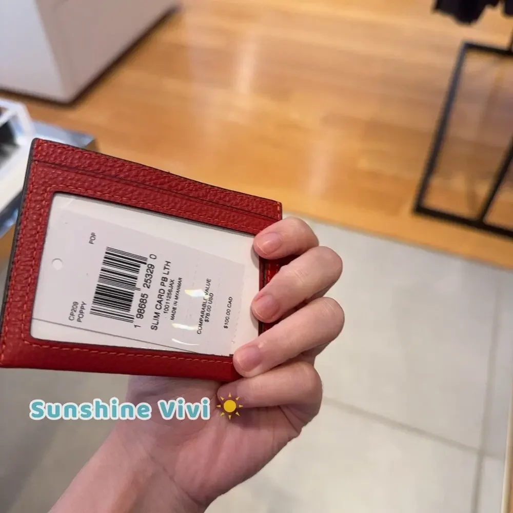 NWT Coach Slim ID Card Case CP209 Leather POPPY